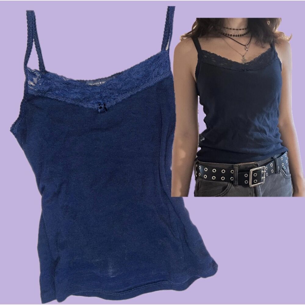 Brandy Melville Navy Lace Trim Cami Tank Top